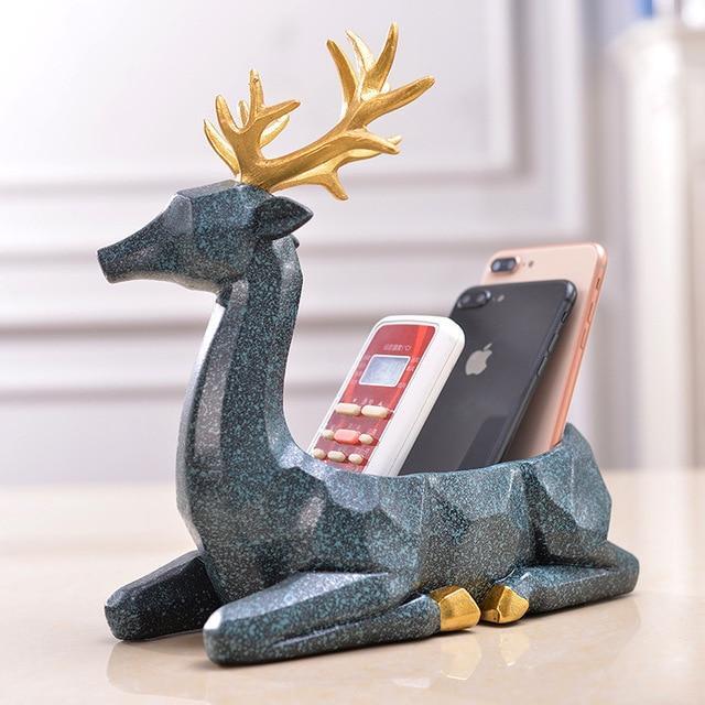 Creative Modern Resin Deer Figurine Animal Statue Ornaments Phone Remote Control Storage Organizer - Coral Tree 