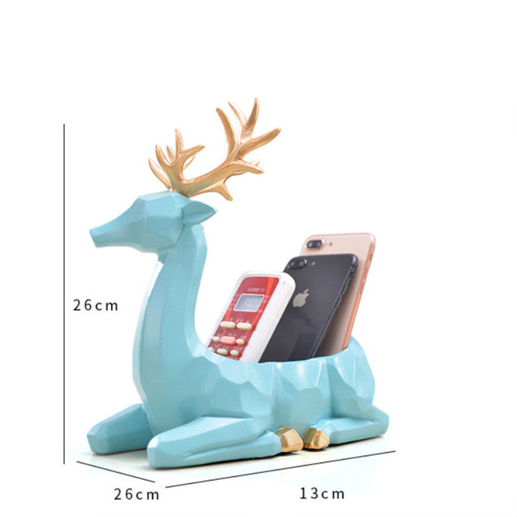 Creative Modern Resin Deer Figurine Animal Statue Ornaments Phone Remote Control Storage Organizer - Coral Tree 