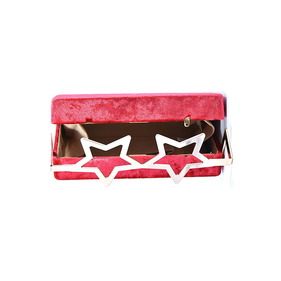 Coral Tree Designer Velvet Box Clutch Crossbody Sling Bag with Metal Star Spects Evening Handbag - Red - Coral Tree 