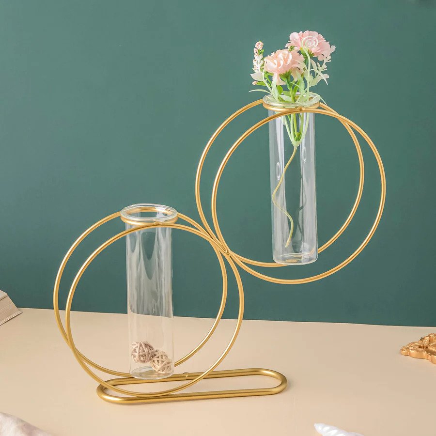 Round Metal Double Tube Vase