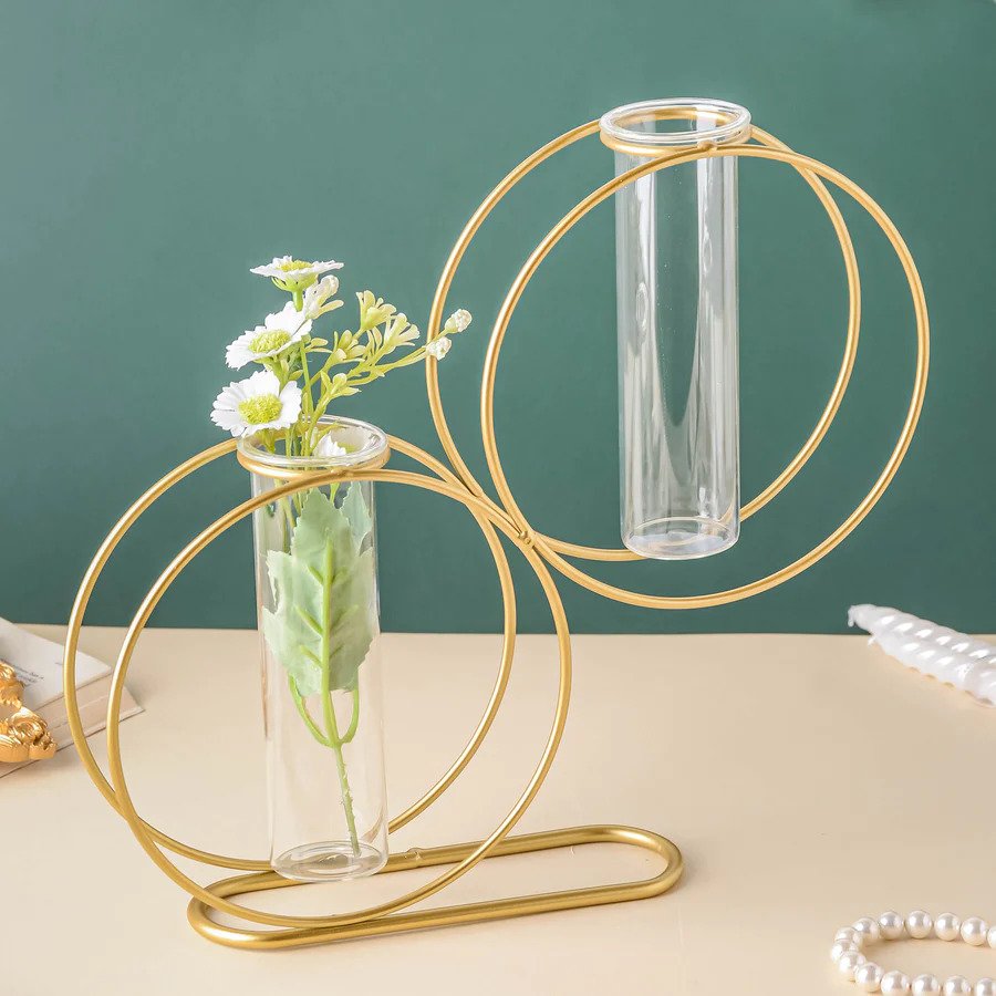 Round Metal Double Tube Vase