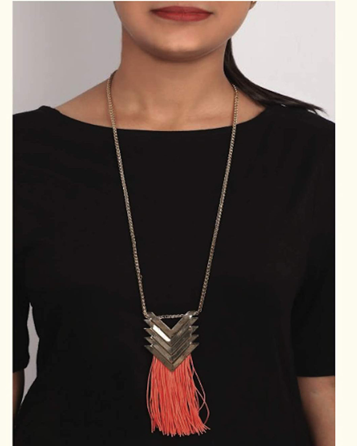 Grey Arrow Design Pendant Necklace with Hanging Tassels Jewellery for Women - Coral Tree 
