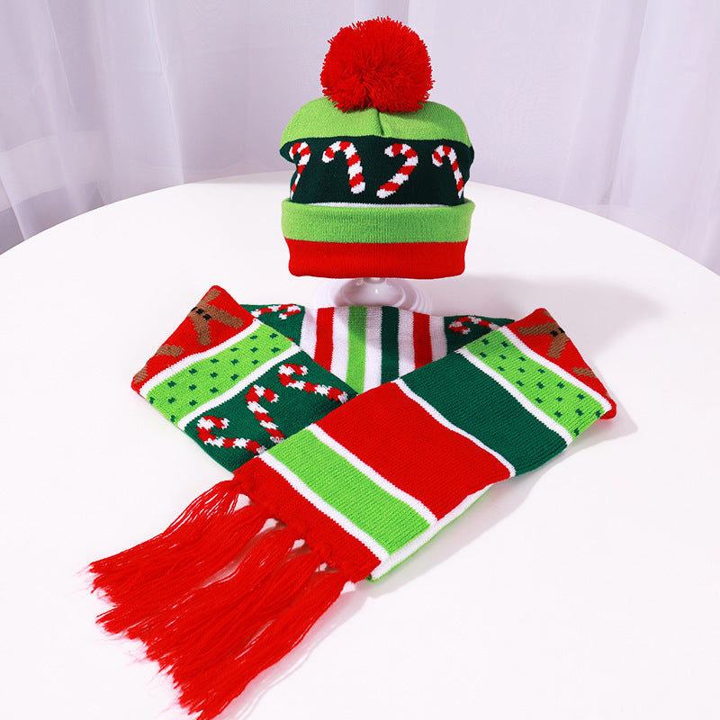 Warm knitted LED Christmas cap and scarf set- Mix