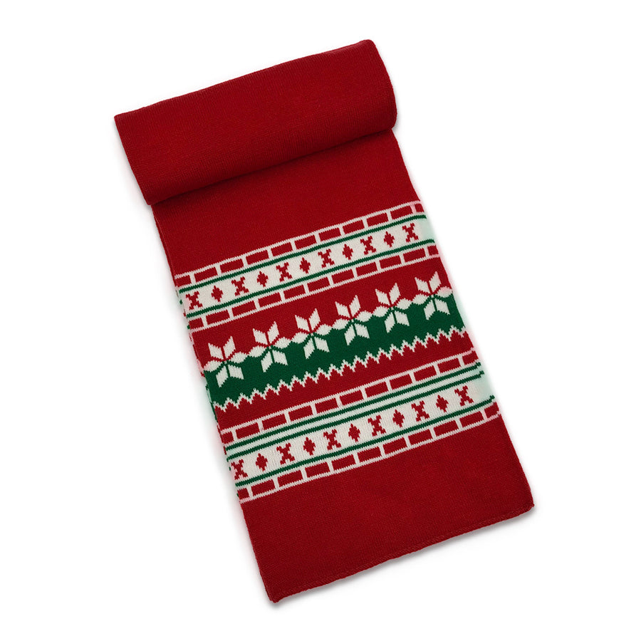 Knitted Christmas Scarf and Cap Set - Red