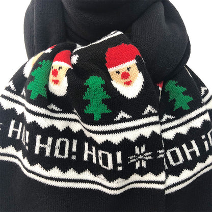 Knitted Christmas Scarf and Cap Set - Black