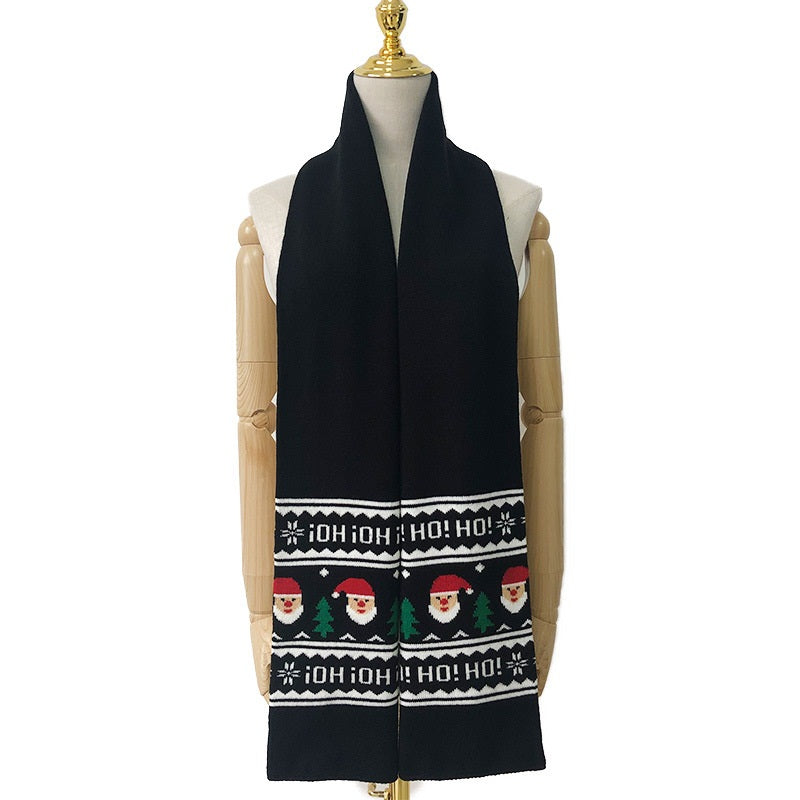 Knitted Christmas Scarf and Cap Set - Black