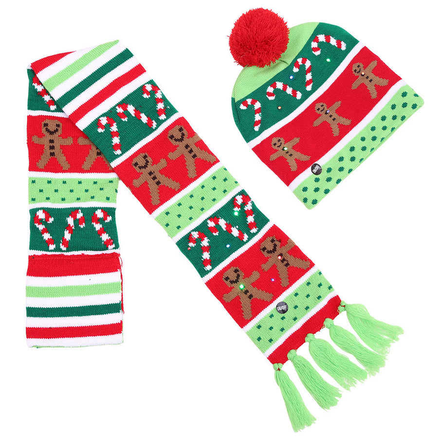 Warm Knitted LED Christmas Cap and Scarf Set