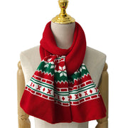 Knitted Christmas Scarf and Cap Set - Red