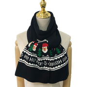 Knitted Christmas Scarf and Cap Set - Black