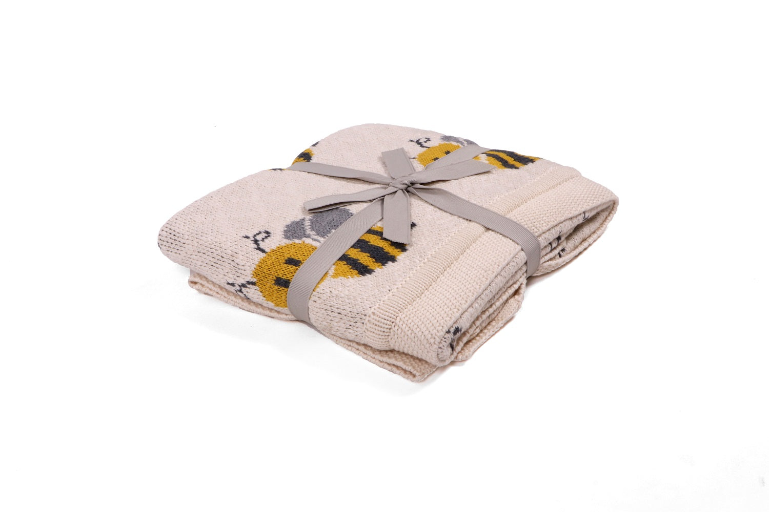 BUSY AS A BEE - Natural, Lt.Grey Melange, Black, Lt Camel Color Cotton Knitted AC Blanket for Baby / Infant / New Born for use in all Seasons - Coral Tree 