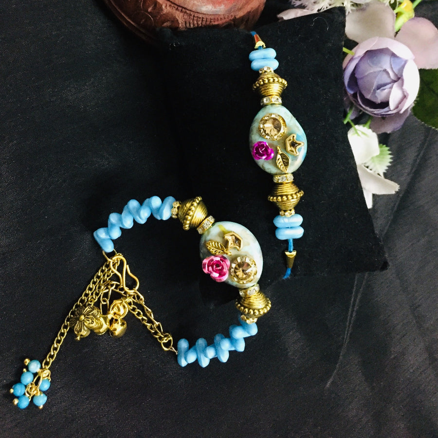 Blue Stone Lumba Rakhi Set