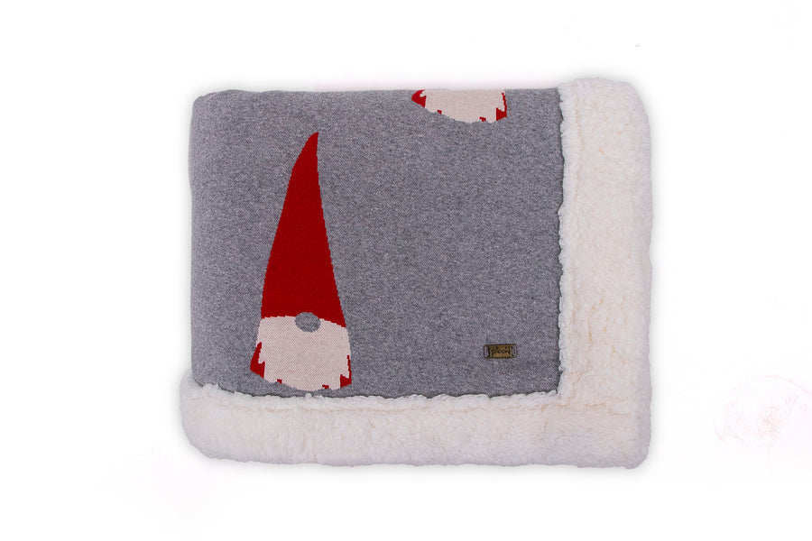 Christmas SANTA - Light Grey Mel,Ivory,Red,DK Mel & Charcoal Green Color Front Cotton Knitted with Sherpa Back Blanket / Throw for Kids - Coral Tree 