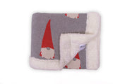 Christmas SANTA - Light Grey Mel,Ivory,Red,DK Mel & Charcoal Green Color Front Cotton Knitted with Sherpa Back Blanket / Throw for Kids - Coral Tree 