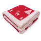 Santa's Reindeer - Red & Ivory Color Front Cotton Knitted with Sherpa Back Blanket / Throw for Kids - Coral Tree 