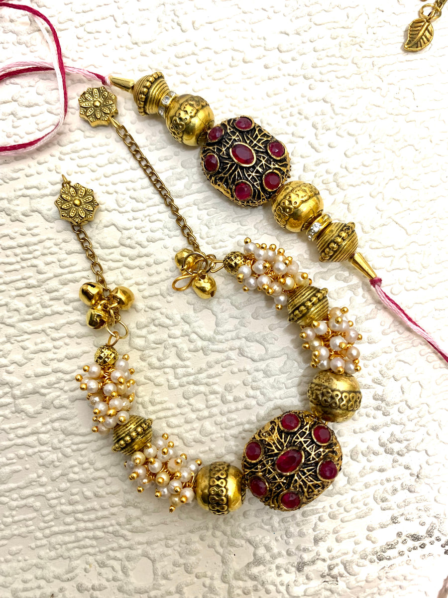 Luminous Floral Bhaiya Bhabhi Rakhi Set