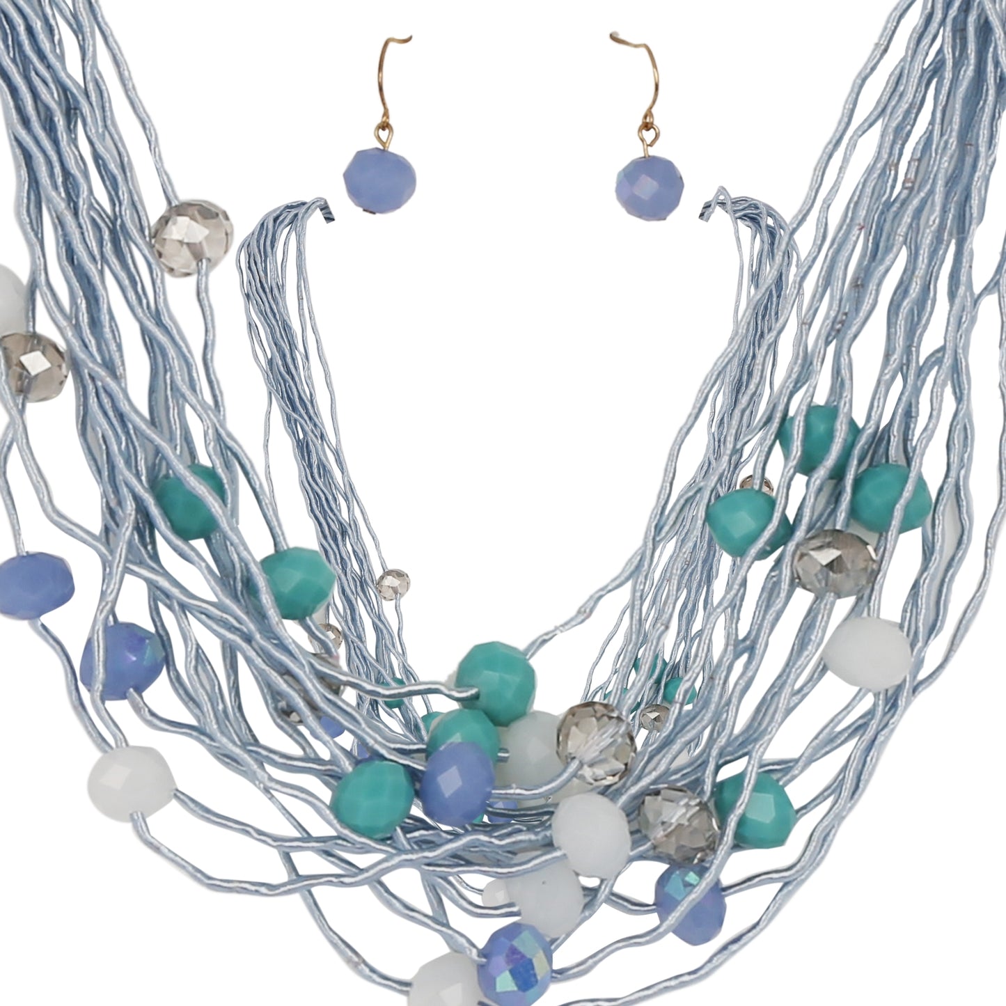 BLUE BEADS NECKLACE WITH PAIR OF EARRINGS - Coral Tree 