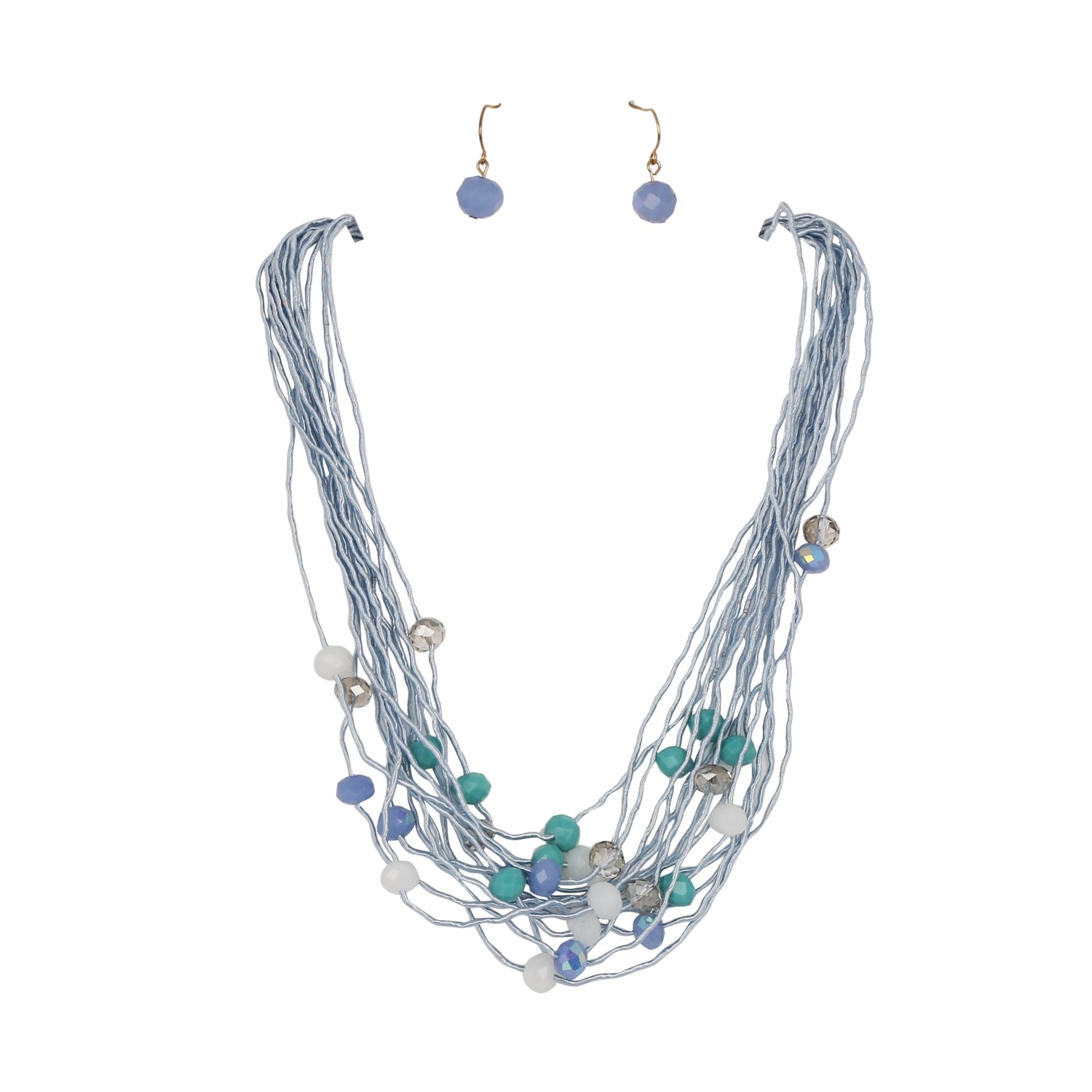 BLUE BEADS NECKLACE WITH PAIR OF EARRINGS - Coral Tree 