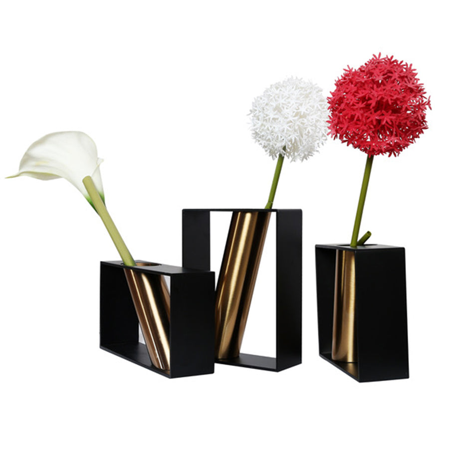 Coral Tree Vertical Metal Vase with Diagonal Pattern Brass Pipe (Black) - Coral Tree 