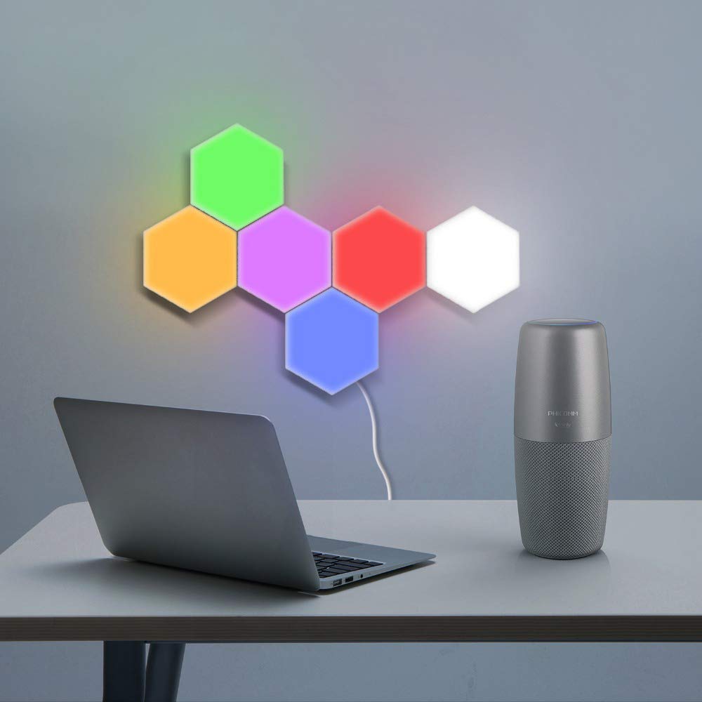 Hexagonal Wall Light, Touch Sensitive LED Night Light with Power Adopter (RGB) - Pack of 5 - Coral Tree 