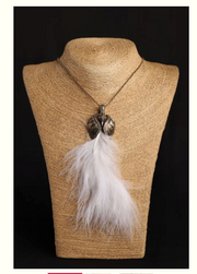 White peacock feather pendent - Coral Tree 