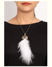 White peacock feather pendent - Coral Tree 