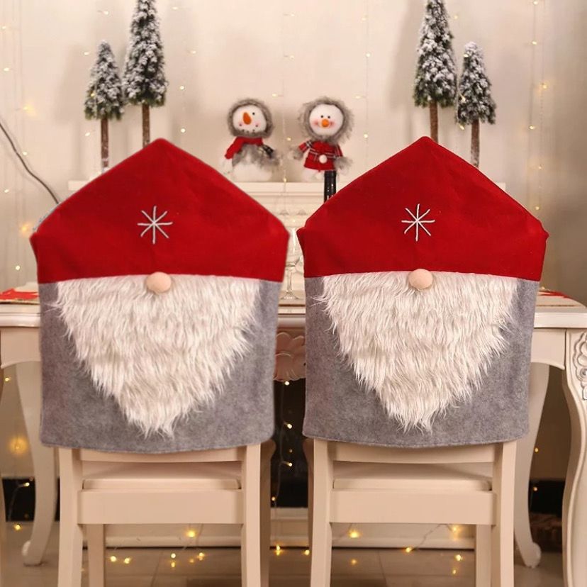 CORAL TREE Cute Santa Style Chair Back Covers ( GREY-RED)(Set of 2)