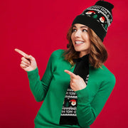 Knitted Christmas Scarf and Cap Set - Black