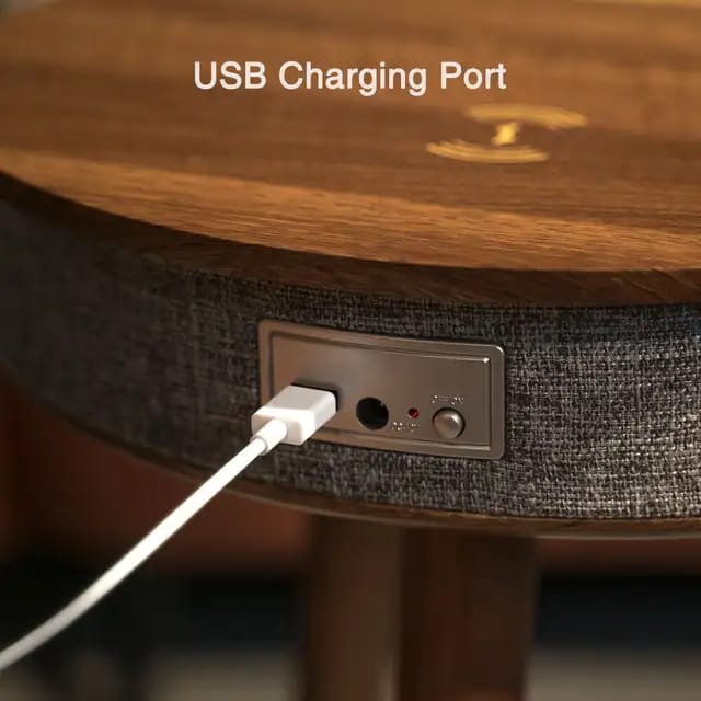 Smart Round Coffee Table with Built-in Speaker and Wireless Charger ...