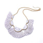 White Semi Circle Marble Necklace with Thread Tassels Jewellery for Women - Coral Tree 