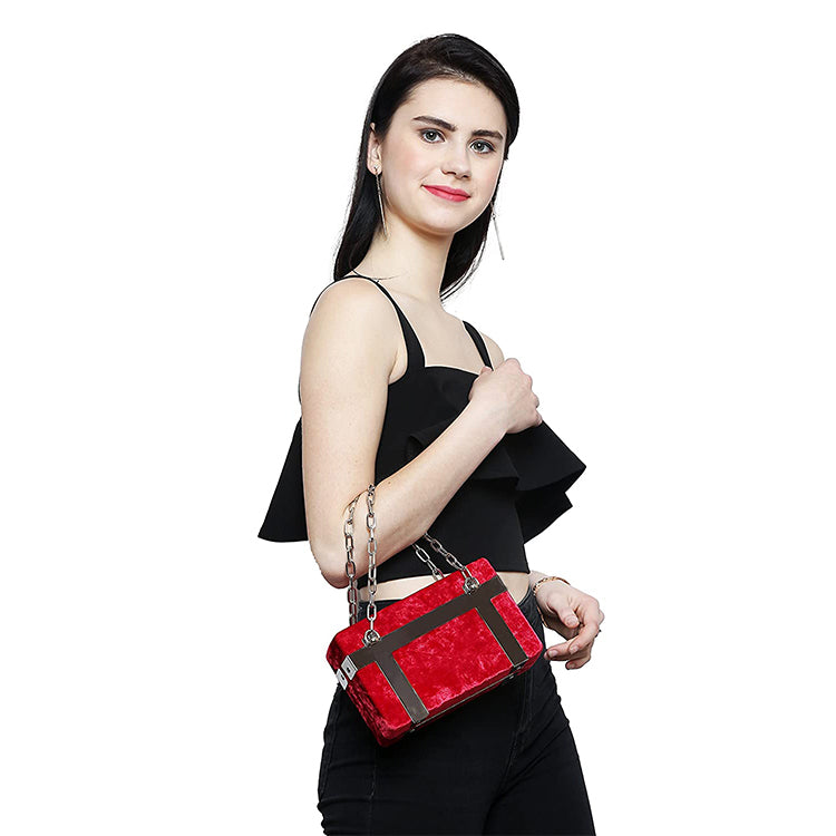 Red Velvet Sling and Hand Bag (Red)