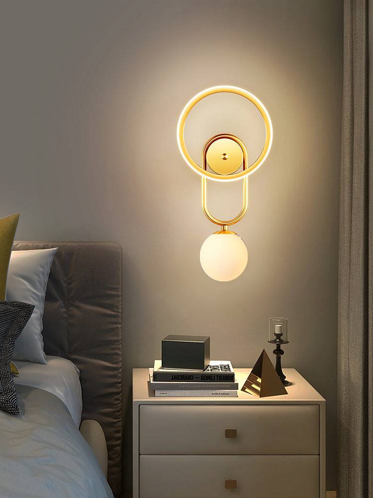 Light Gold Ring with Milky Glass Ball Wall Light