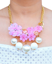 Big Pearl And Flower Necklace - Coral Tree 